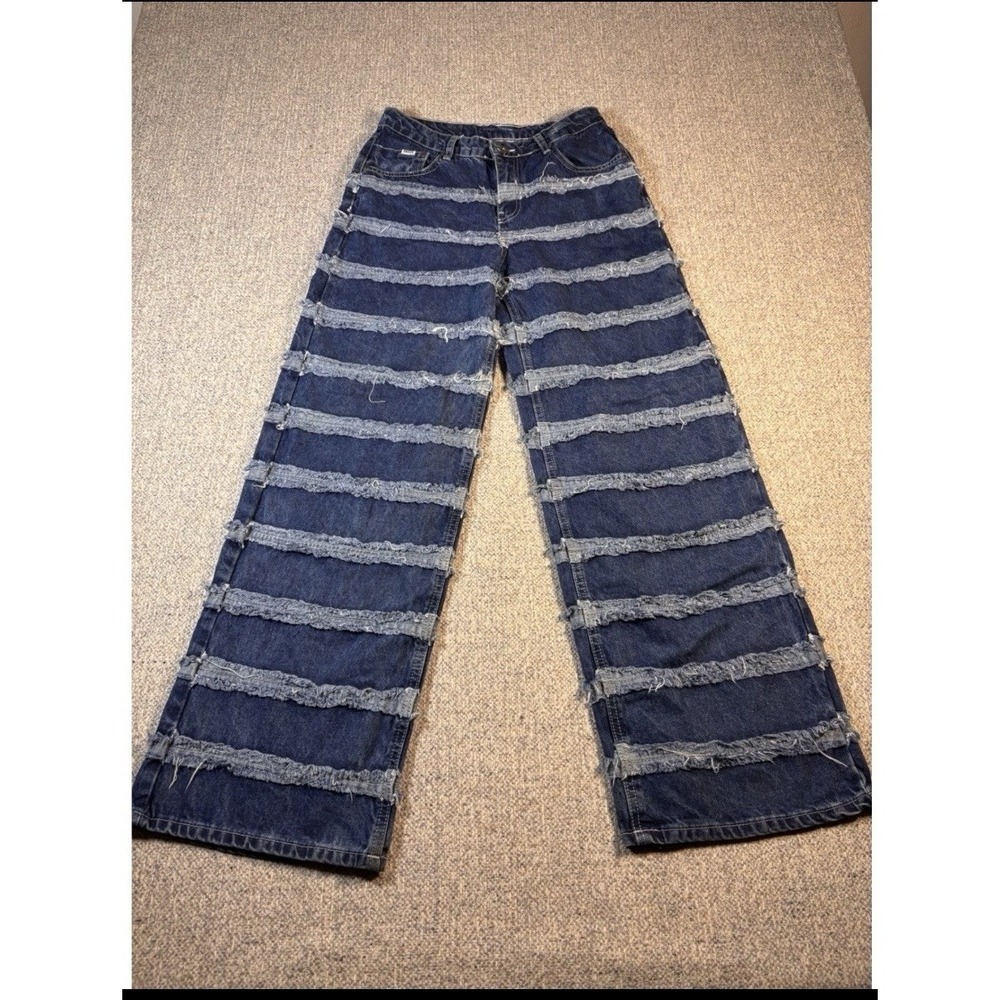 Ragged Jeans Y2K Wide Leg Blue Denim Striped Jeans Womens Size‎ 26